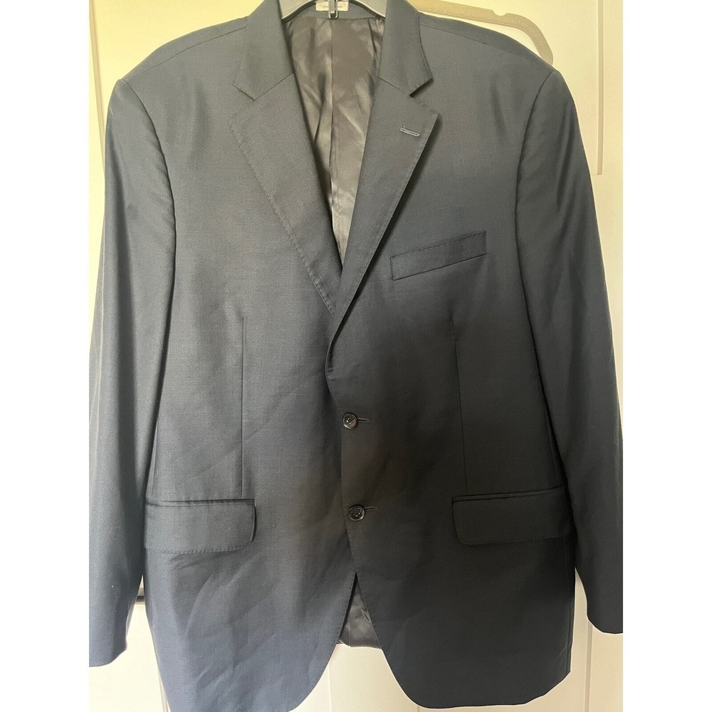 Mens Navy Blue 100% Wool 2 Button Blazer Suit Jacket 44R Made in Canada